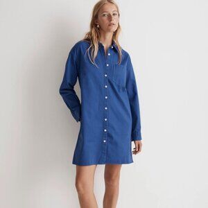 Madewell Blue (Re)generative Chino Mini Button Front Shirt Dress Size Small